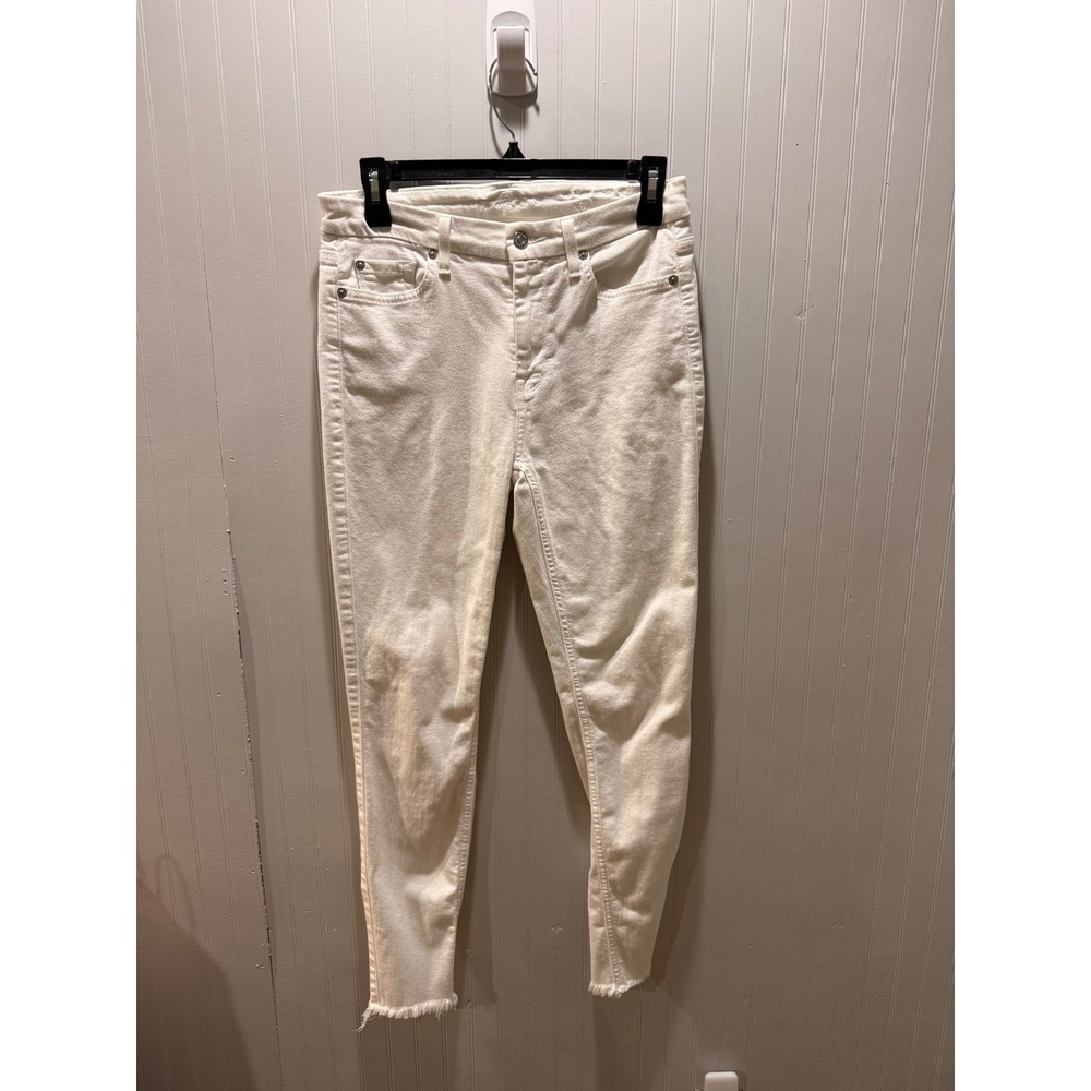 7 For All Mankind White Skinny Jeans Frayed Raw Hem Womens Size 28 Stretch Denim